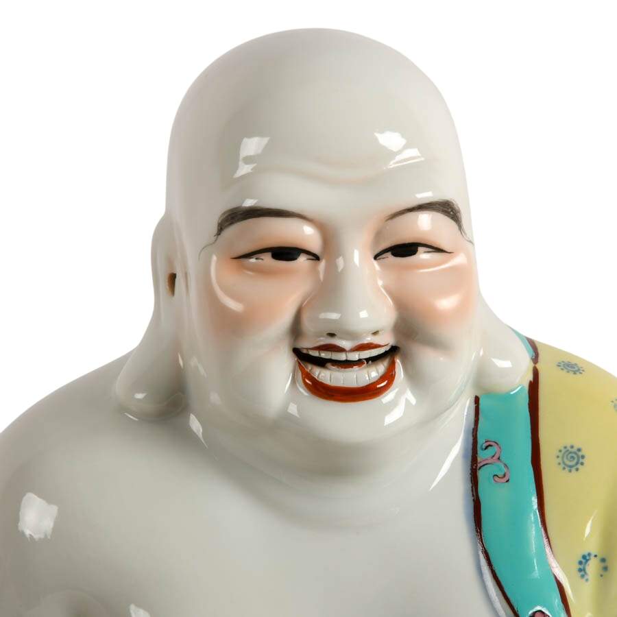 Hand-Painted Chinese Porcelain Sitting Buddha Sculpture-2