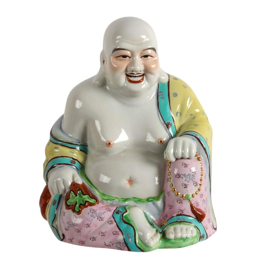 Hand-Painted Chinese Porcelain Sitting Buddha Sculpture-1