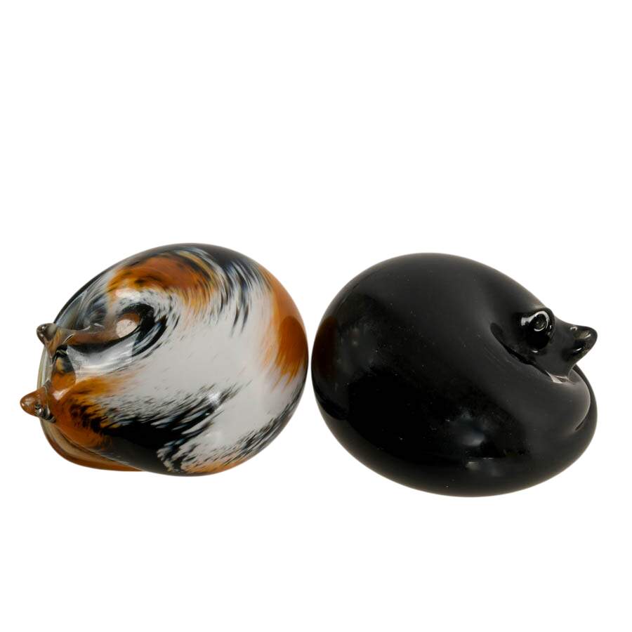 Pair of Signed Nunwell Glass Sleeping Cat Desk Sculptures-3