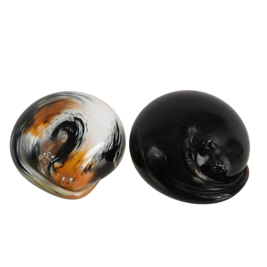 Pair of Signed Nunwell Glass Sleeping Cat Desk Sculptures-1