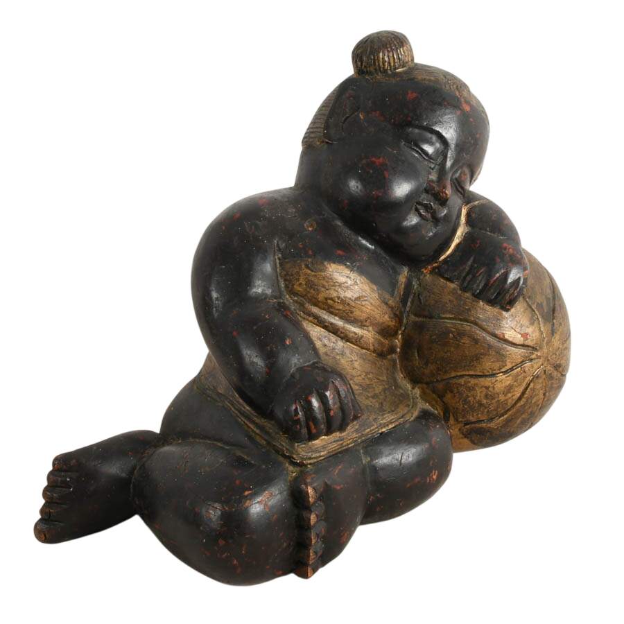 Antique Pair of Wooden Chinese Sleeping Children Décor-4