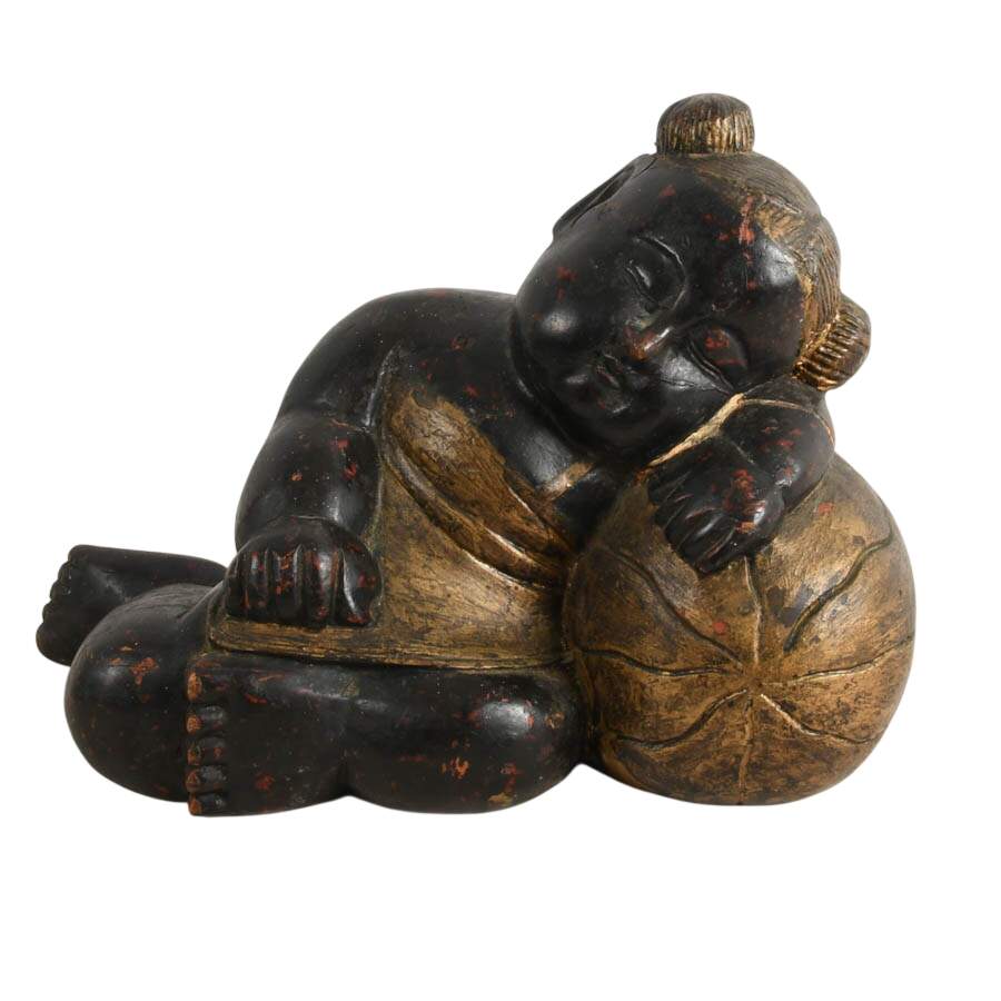 Antique Pair of Wooden Chinese Sleeping Children Décor-2