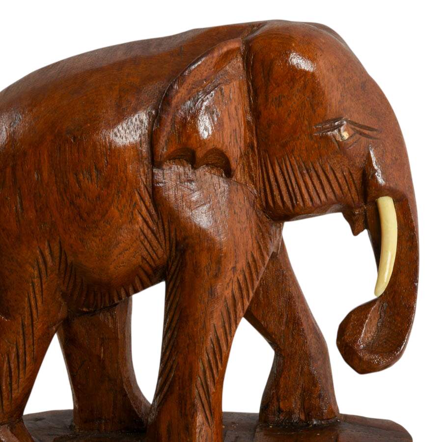 Pair of Hand-Carved Wood and Leather Elephants-8