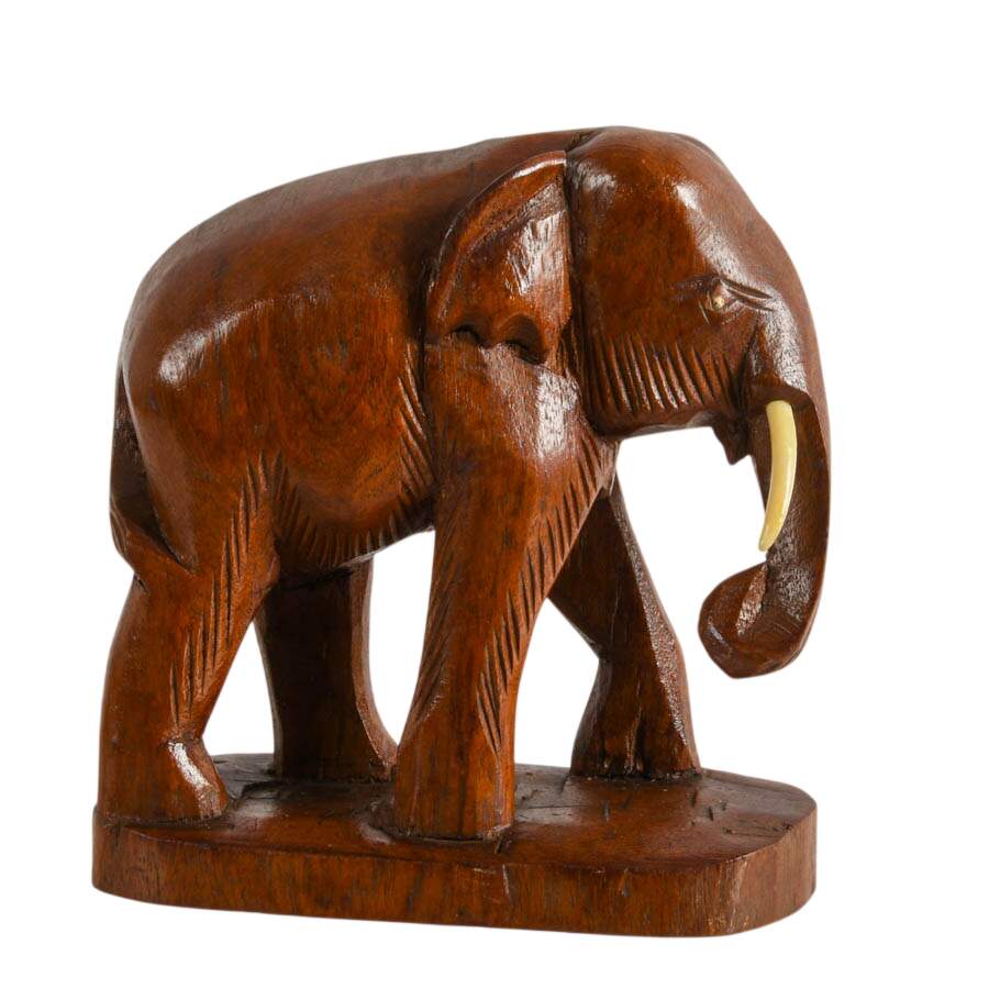 Pair of Hand-Carved Wood and Leather Elephants-7