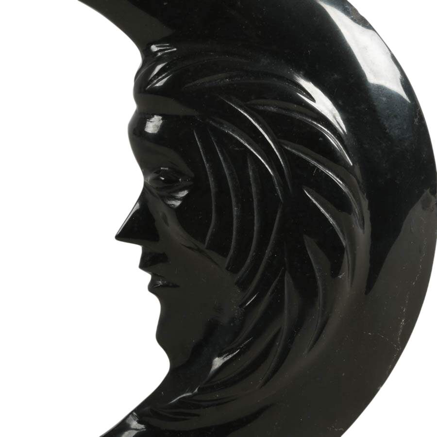 Carved Mexican Black Onyx Double-Sided Moon Face Sculpture-5