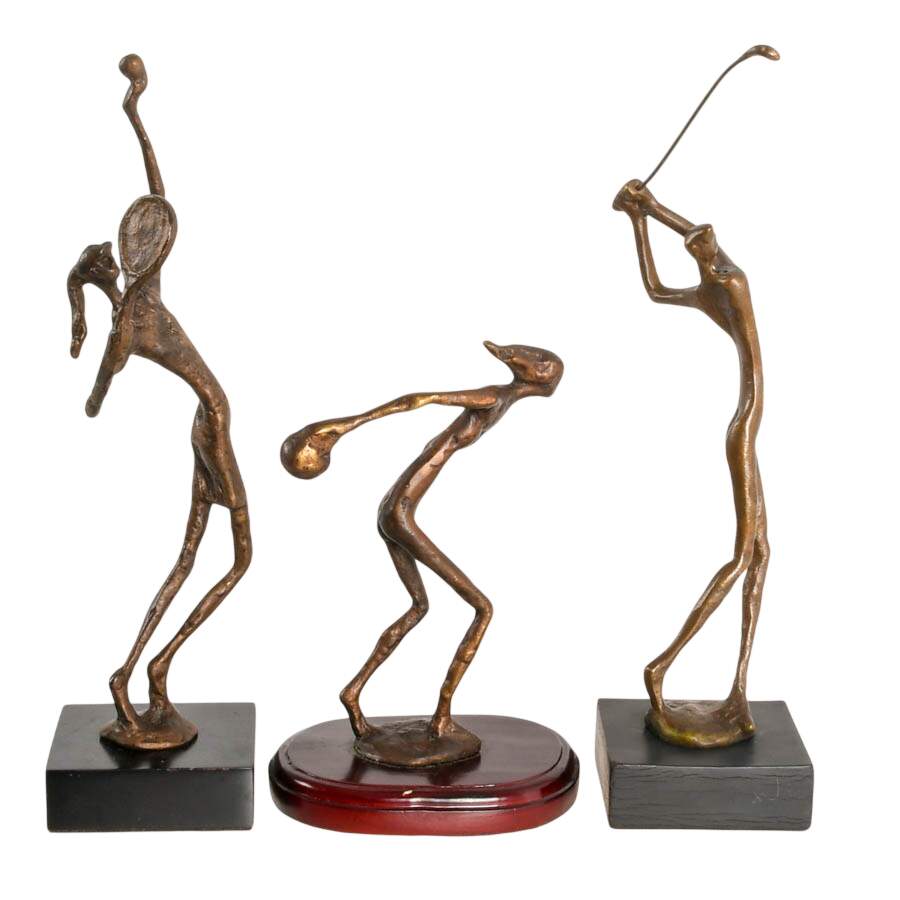 Trio of Brutalist Bronze Athlete Sculptures-4