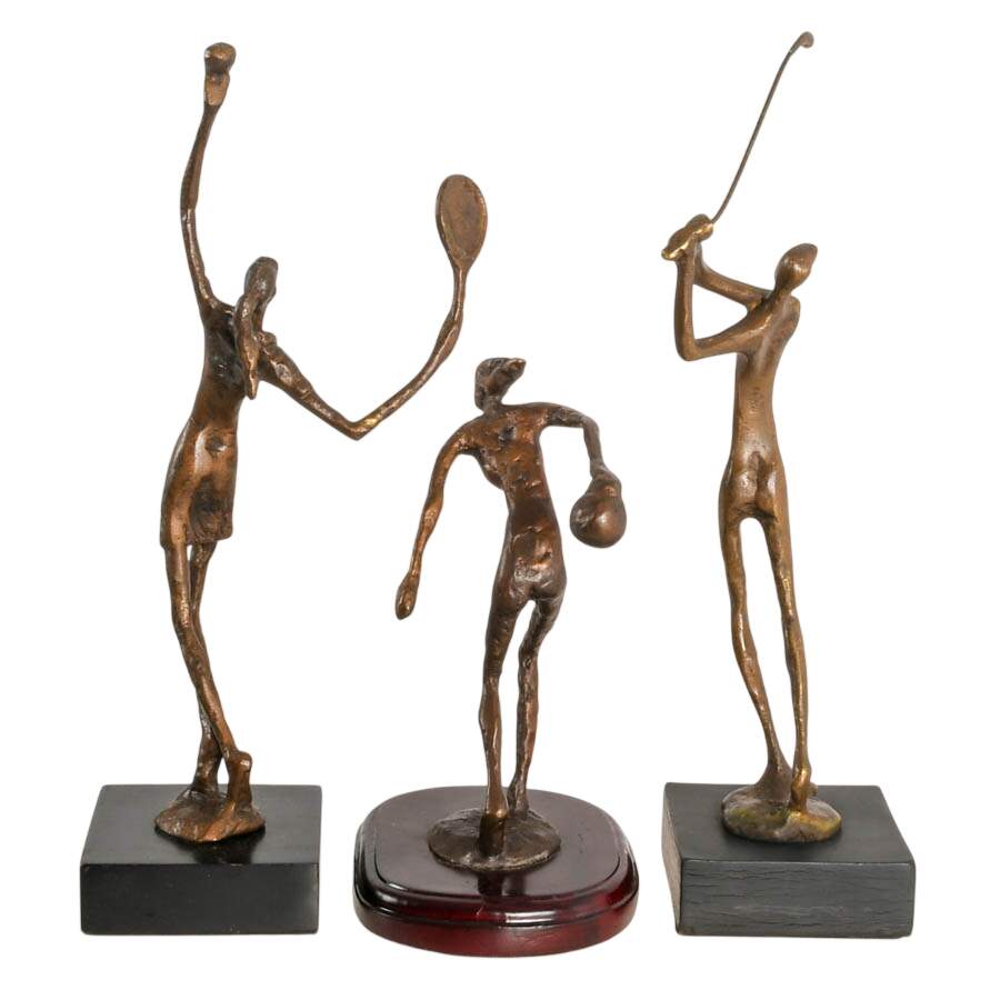 Trio of Brutalist Bronze Athlete Sculptures-3