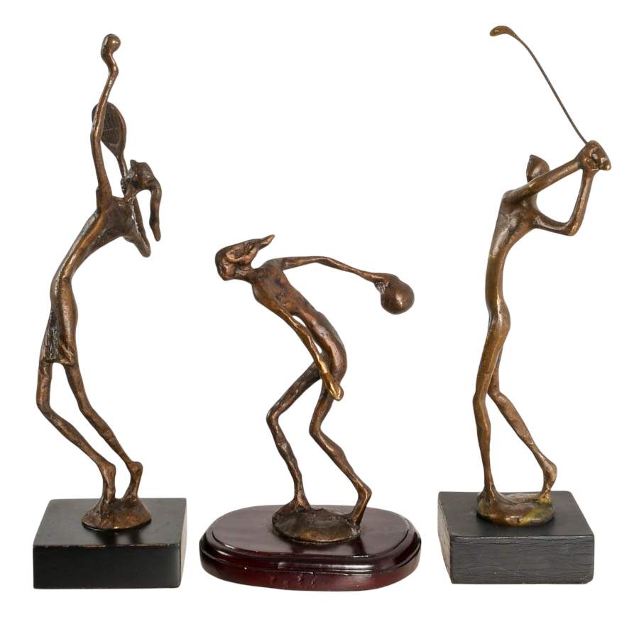 Trio of Brutalist Bronze Athlete Sculptures-2
