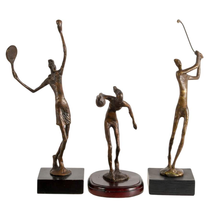 Trio of Brutalist Bronze Athlete Sculptures-1