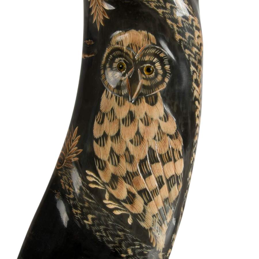 Hand-Carved Natural Buffalo Horn Owl Sculpture-6