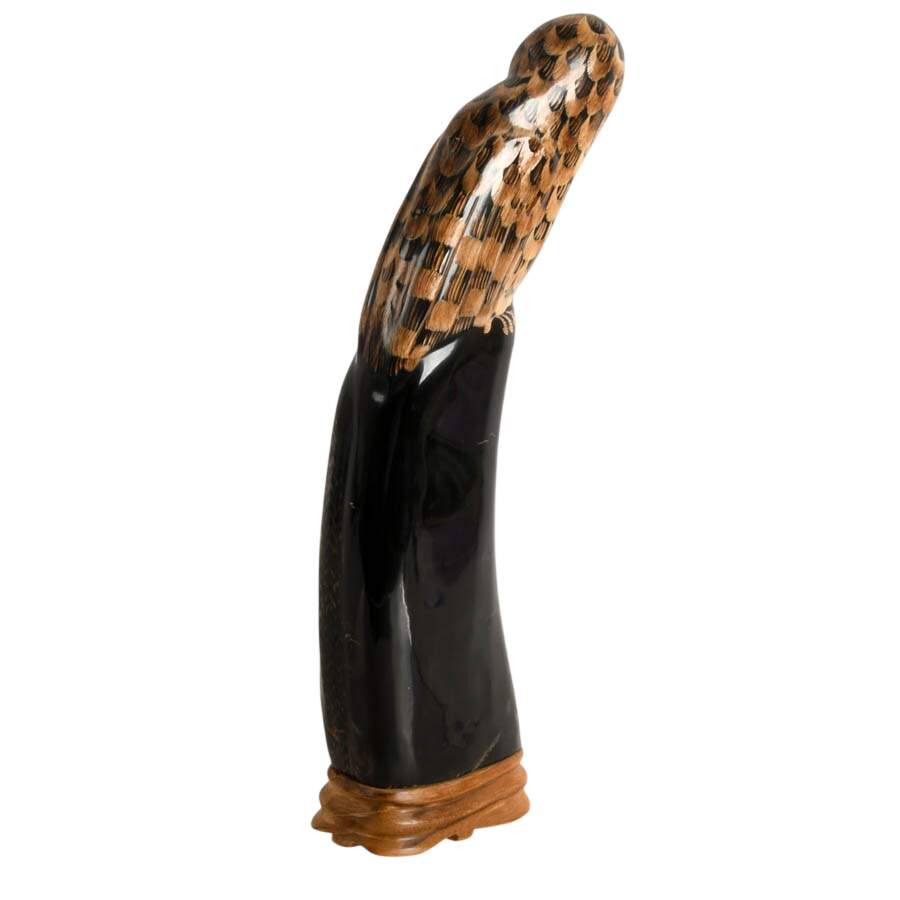 Hand-Carved Natural Buffalo Horn Owl Sculpture-3