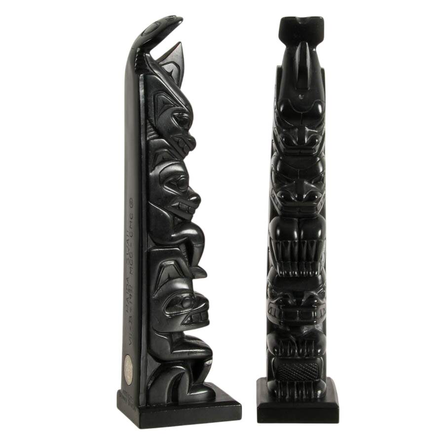 Reproduction Haida Argillite Carving "Totem Beaver Bear and Killer Whale"-4