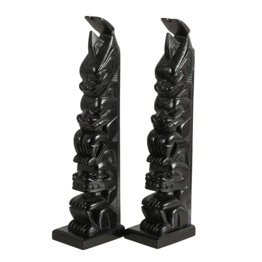 Reproduction Haida Argillite Carving "Totem Beaver Bear and Killer Whale"-2