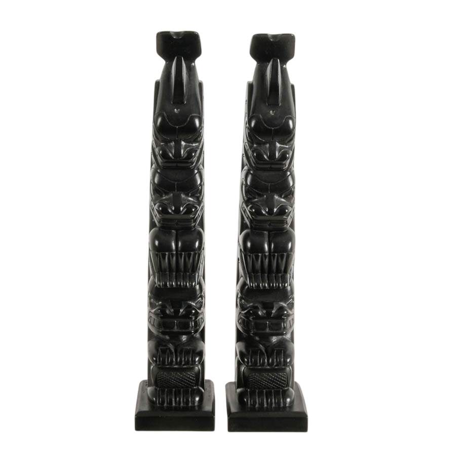Reproduction Haida Argillite Carving "Totem Beaver Bear and Killer Whale"-1