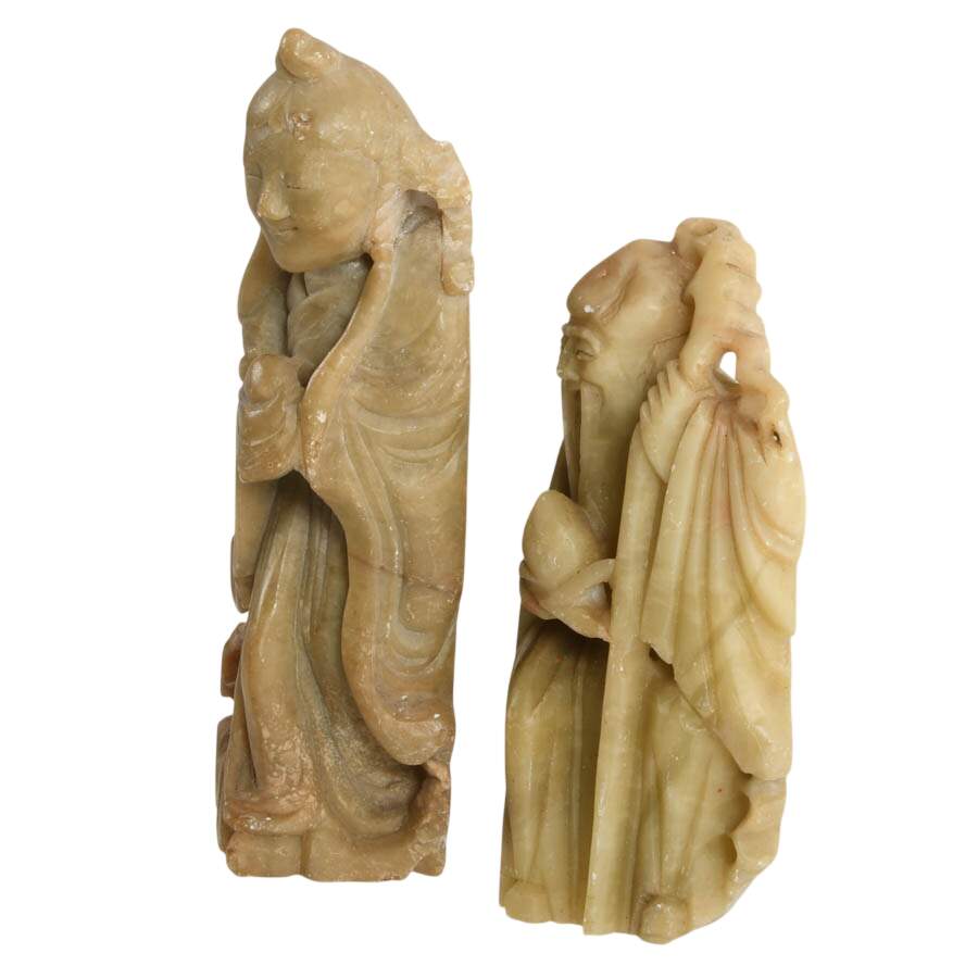 Pair of Chinese Carved Soapstone Figures-2