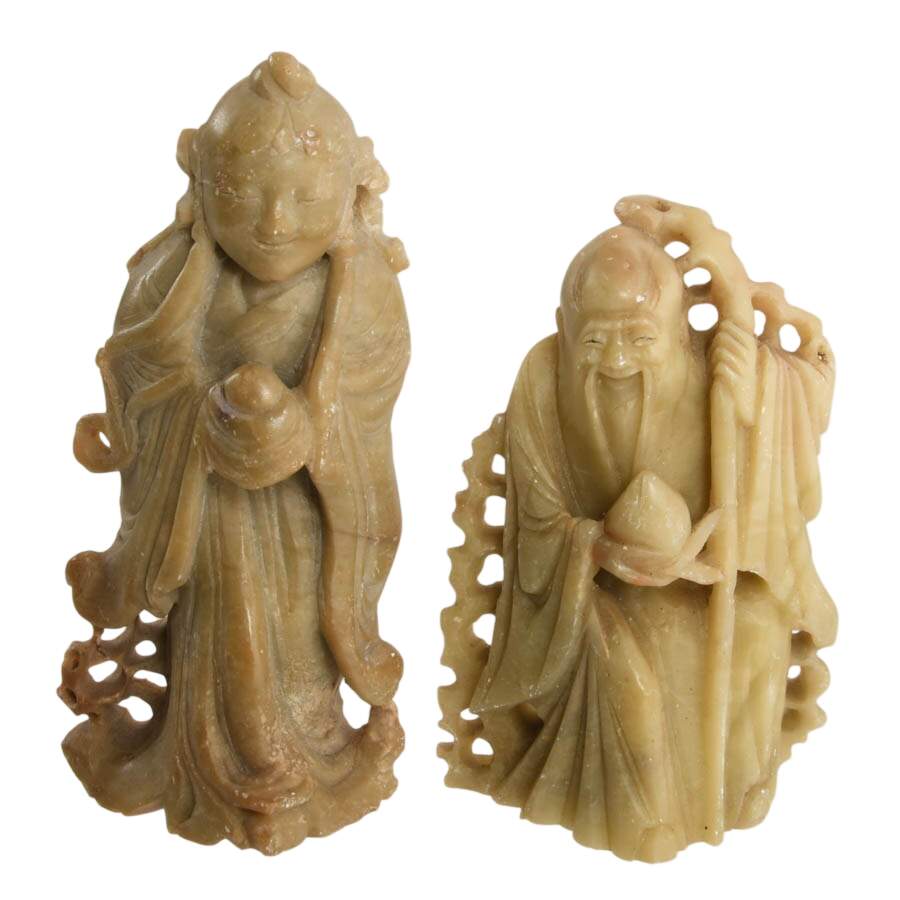 Pair of Chinese Carved Soapstone Figures-1