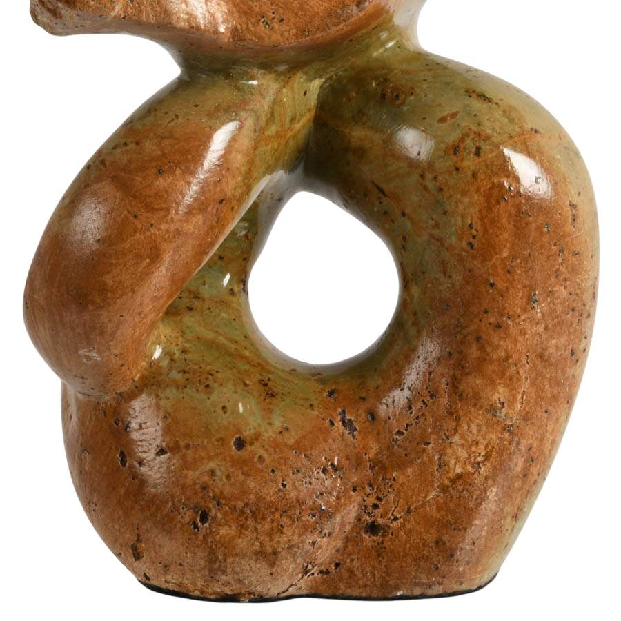 Hand-Carved Stone Abstract Sculpture in Shades of Olive and Brown-8