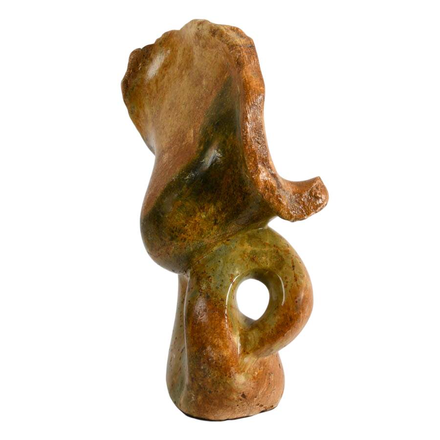 Hand-Carved Stone Abstract Sculpture in Shades of Olive and Brown-5