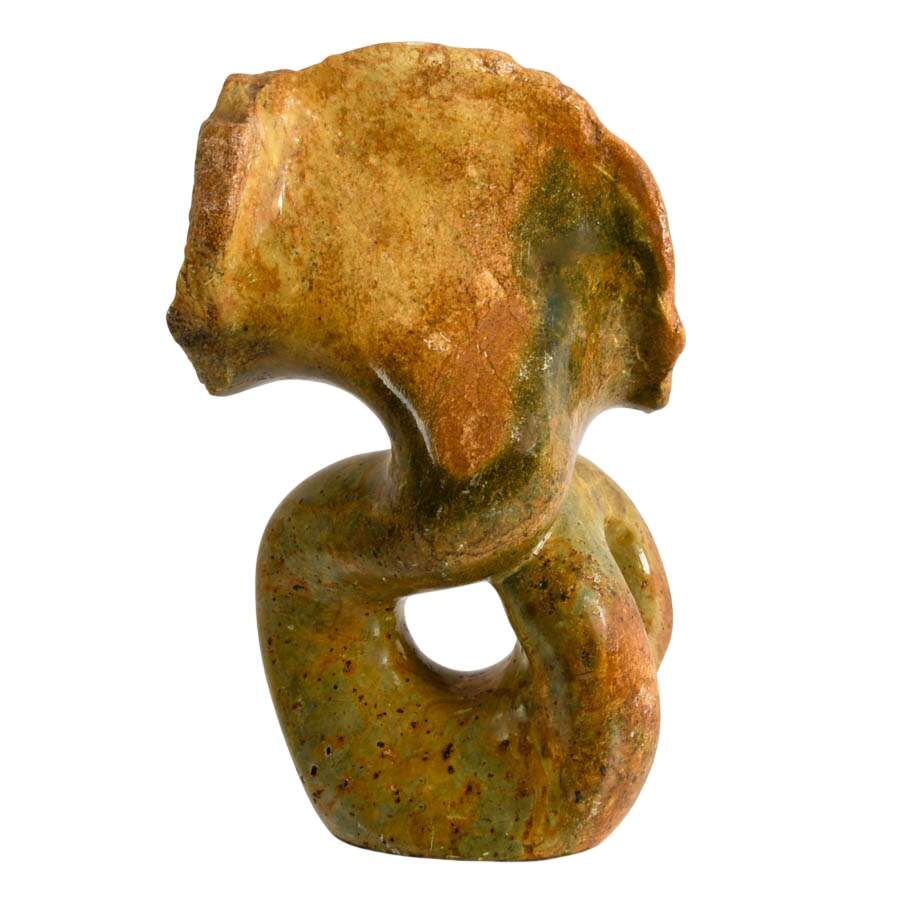 Hand-Carved Stone Abstract Sculpture in Shades of Olive and Brown-4