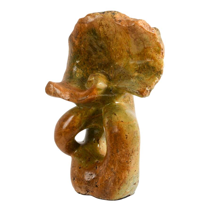 Hand-Carved Stone Abstract Sculpture in Shades of Olive and Brown-2