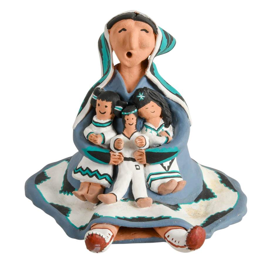Handmade Signed Arturo Ledezma Native Navajo Woman and Children Figure-1