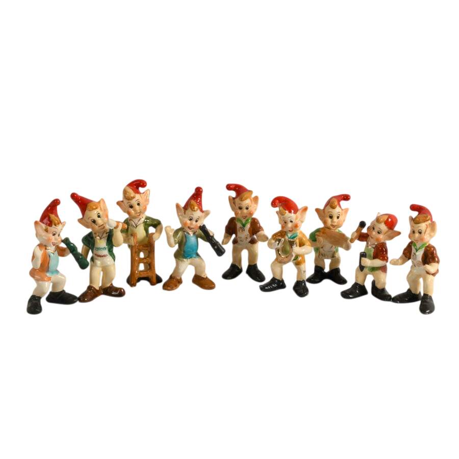 Troop of Nine Occupied Japanese Pixie Elf Figurines-1