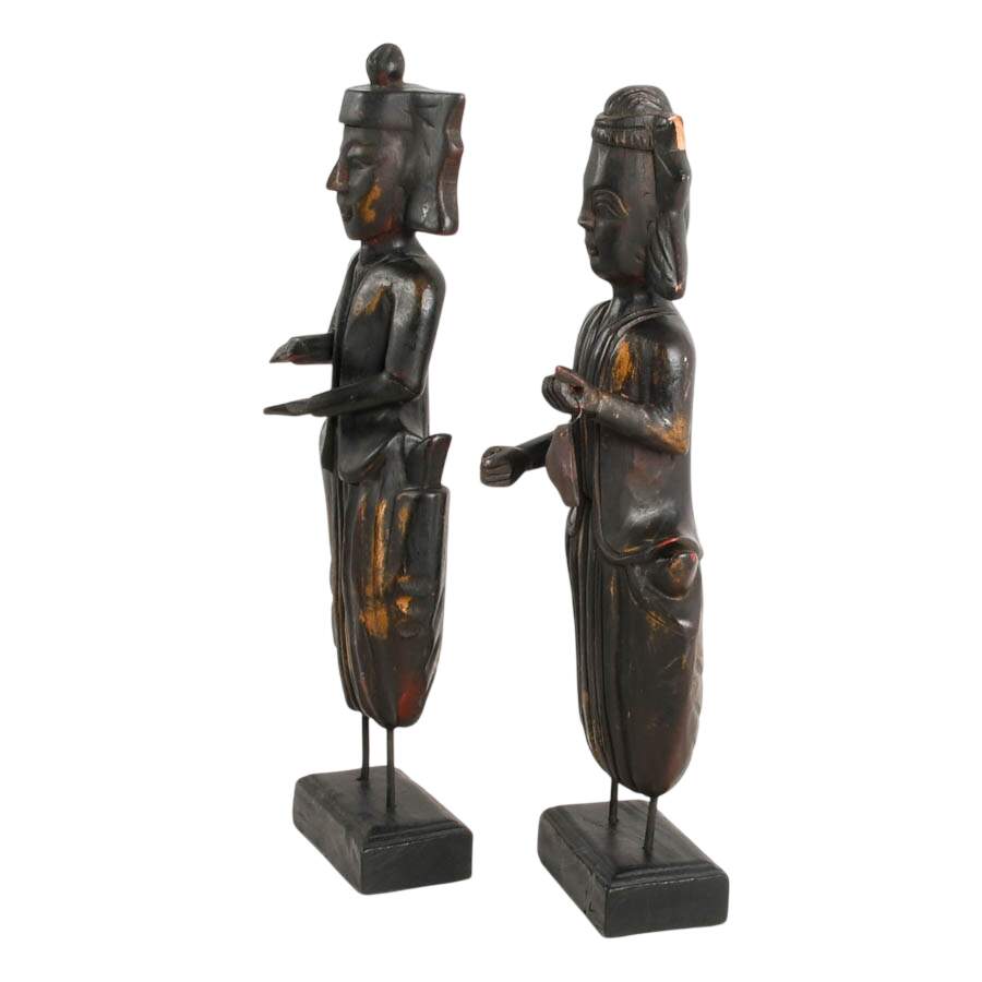 Pair of Southeast Asian Hand-Carved Wooden Dancers-6