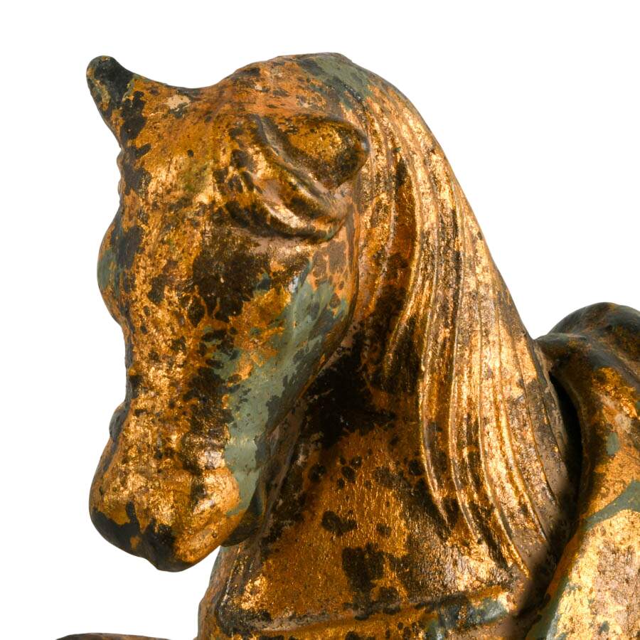 Mid-Century Cast Iron Tang Dynasty Style Horse Sculpture with Gilt Finish-7