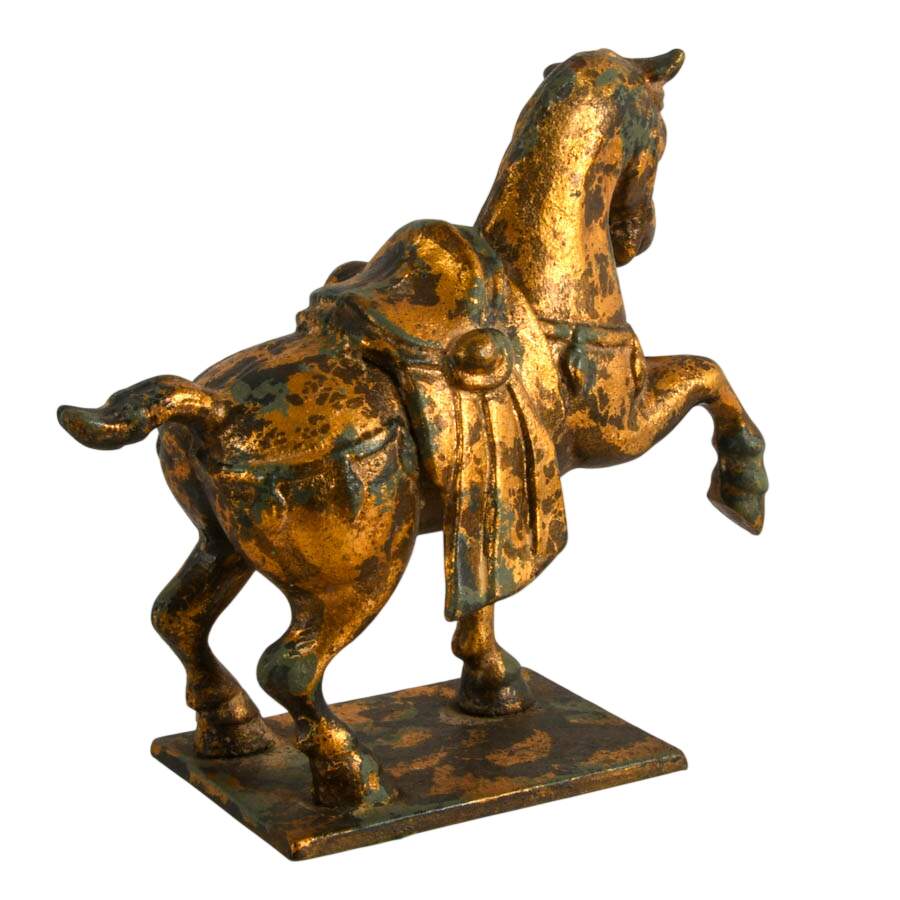 Mid-Century Cast Iron Tang Dynasty Style Horse Sculpture with Gilt Finish-4