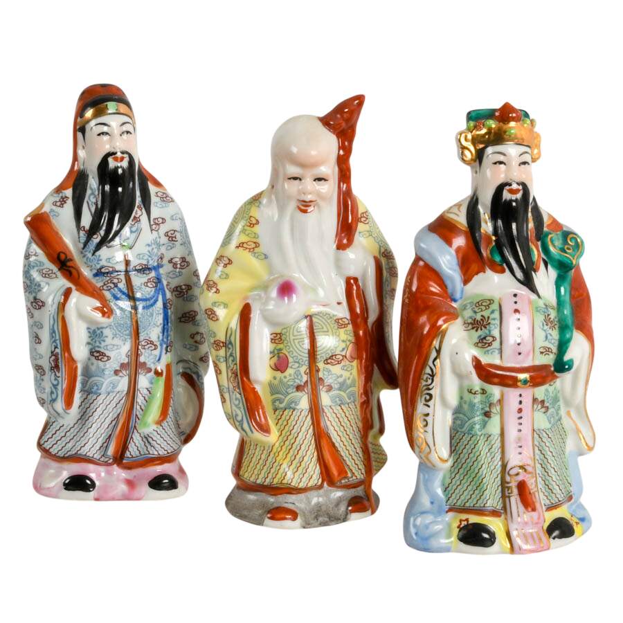 Chinese Sanxing Trio Porcelain Figurines-5
