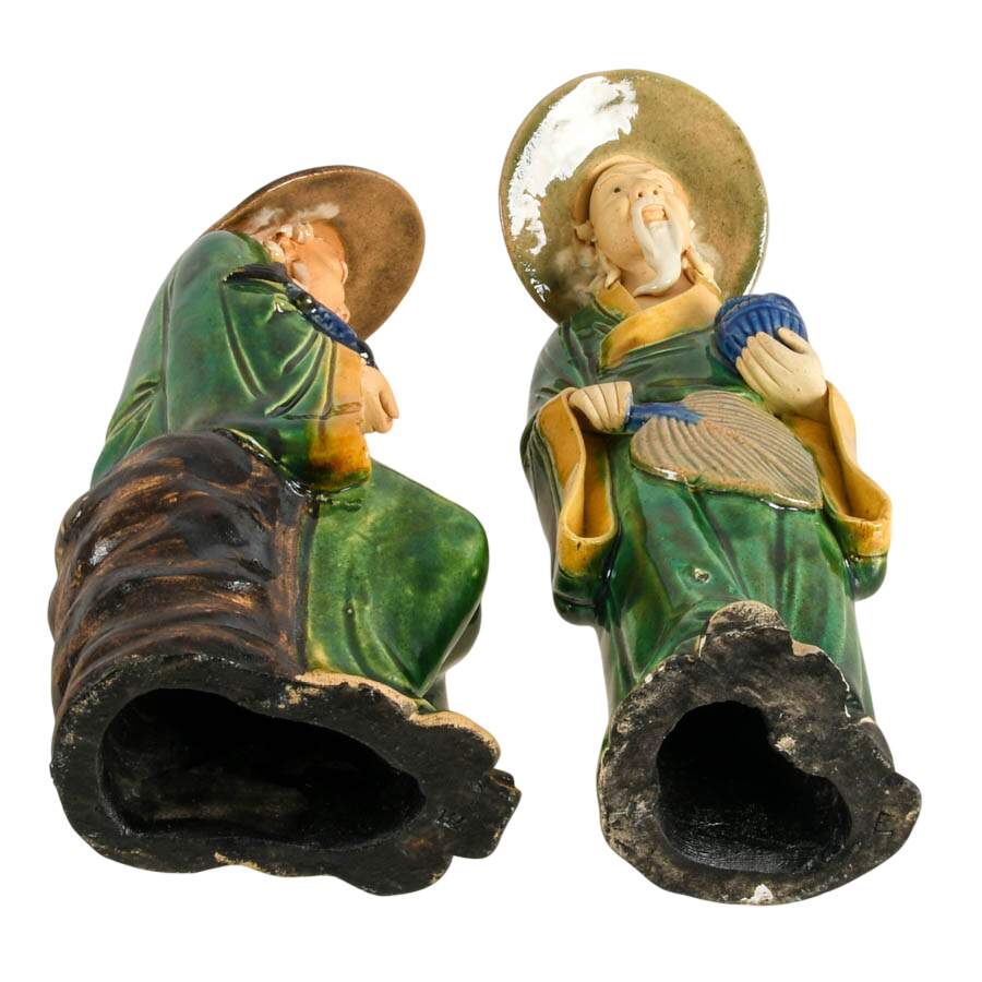 Antique Pair of Chinese Mudmen Pottery Statues-12