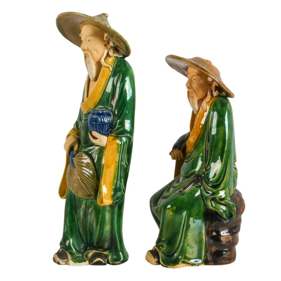 Antique Pair of Chinese Mudmen Pottery Statues-3