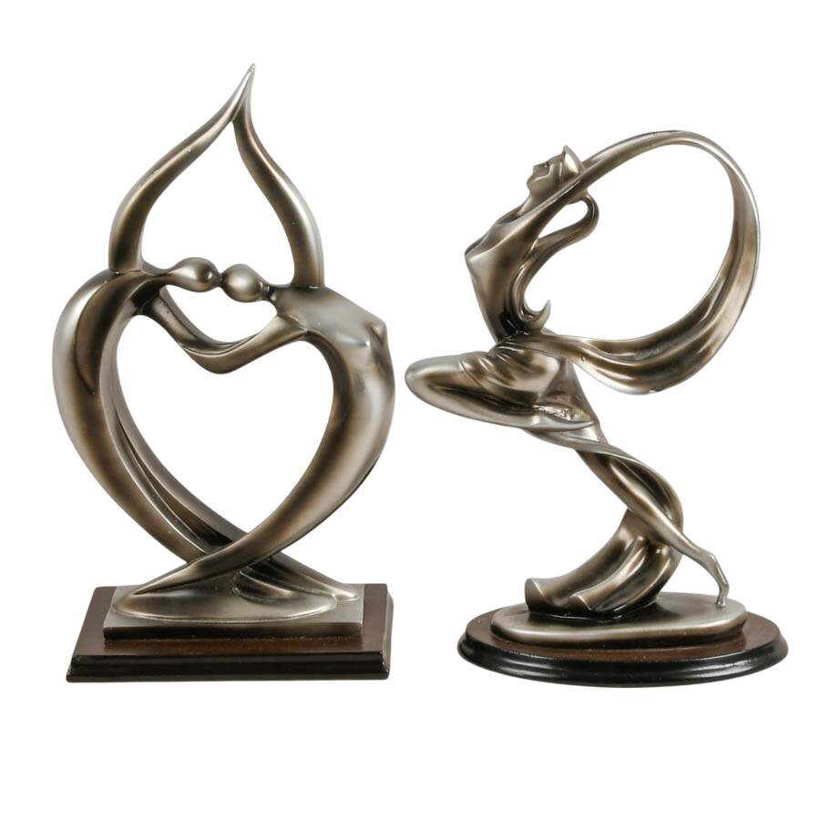 Set of Five Art Deco-Style Silver Resin Sculptures Attributed to Herco-4