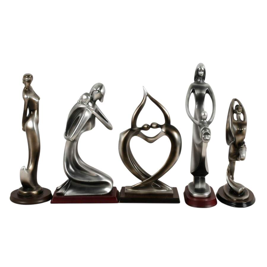 Set of Five Art Deco-Style Silver Resin Sculptures Attributed to Herco-1