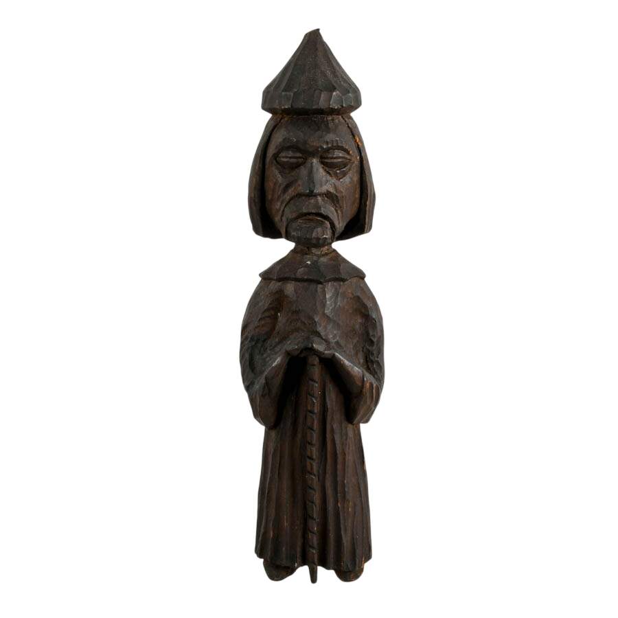 Hand-Carved Wooden Monk Figure-1