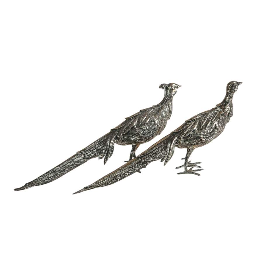 Pair of Small Antique Spanish .915 Silver Pheasant Figures by Pasgorcy-6