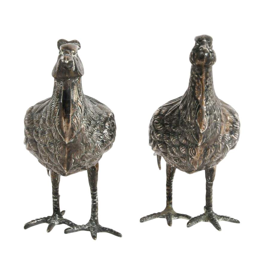 Pair of Small Antique Spanish .915 Silver Pheasant Figures by Pasgorcy-2