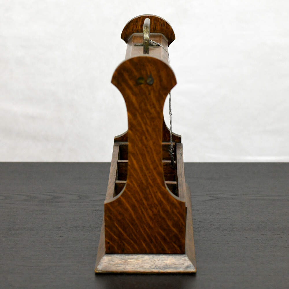 Antique Locking Tantalus English Oak Triple Glass Decanter Case-5