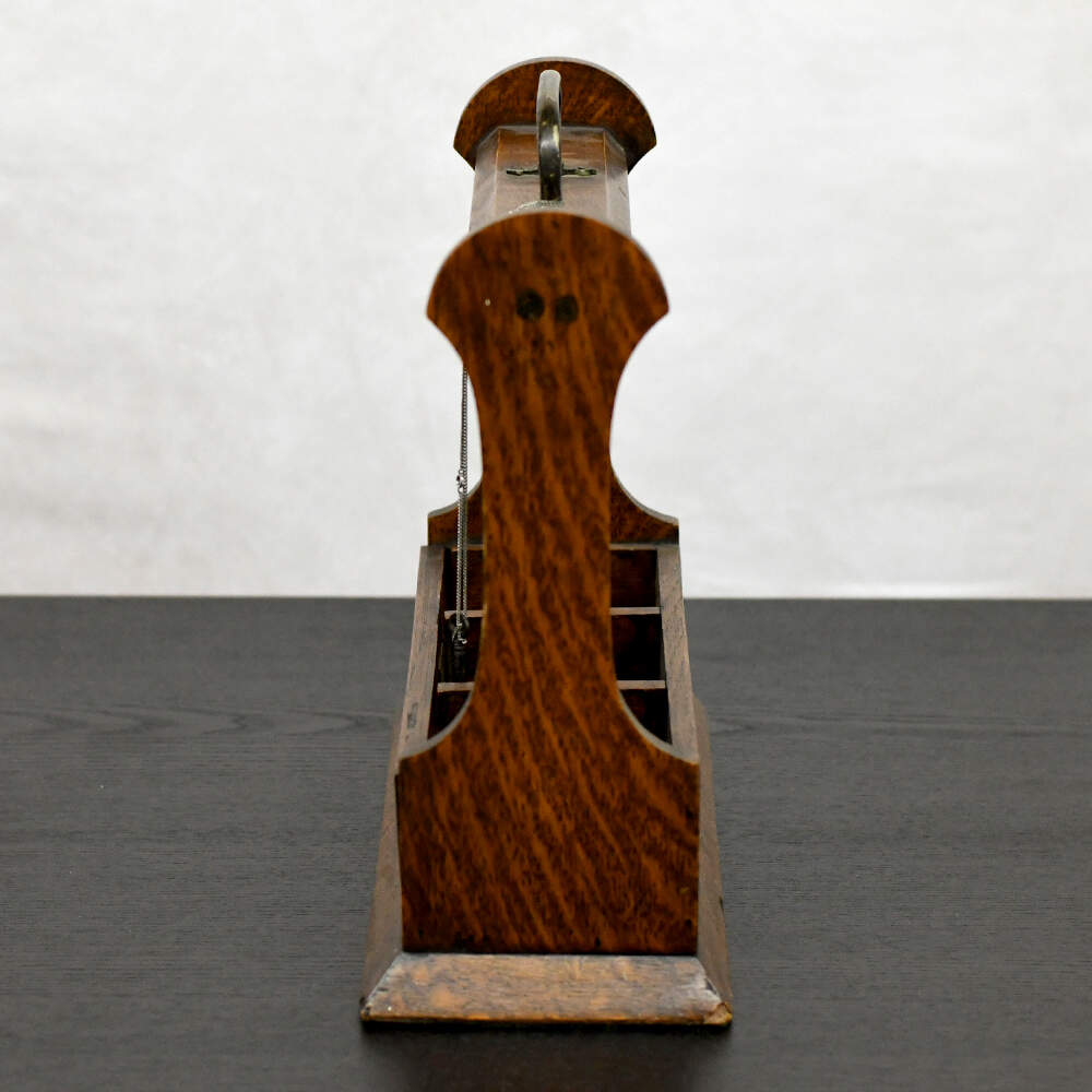 Antique Locking Tantalus English Oak Triple Glass Decanter Case-3