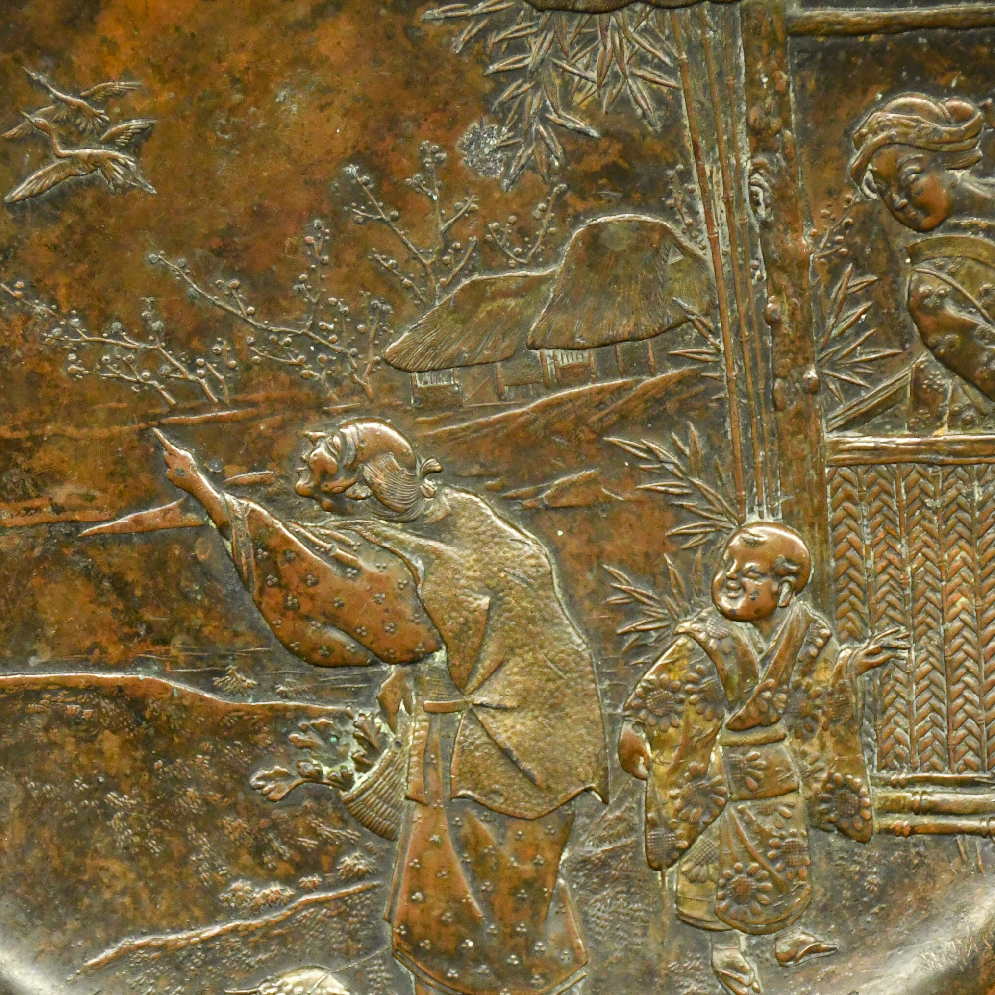 Artist Signed Japanese Bronze Embossed Dish-5