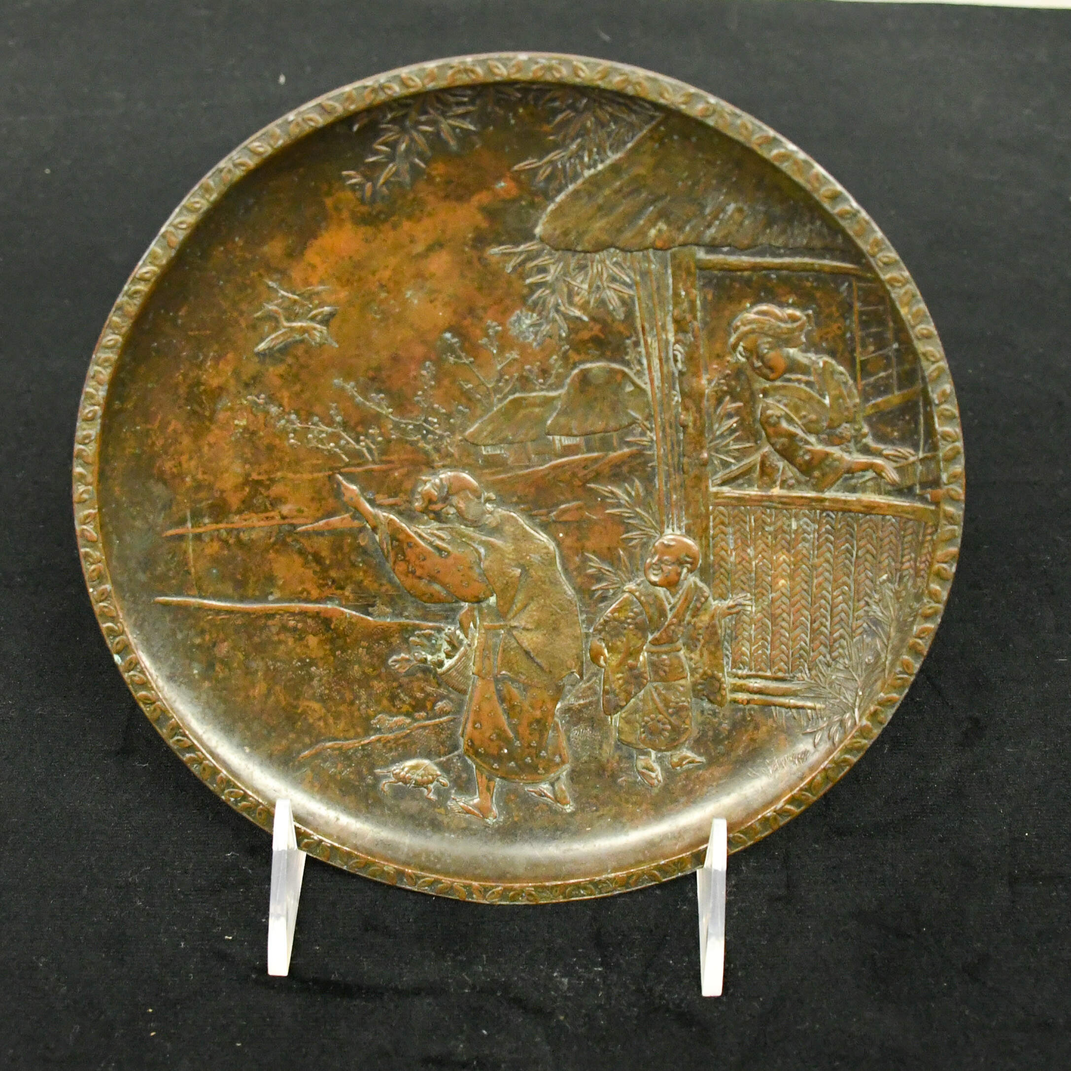 Artist Signed Japanese Bronze Embossed Dish-3