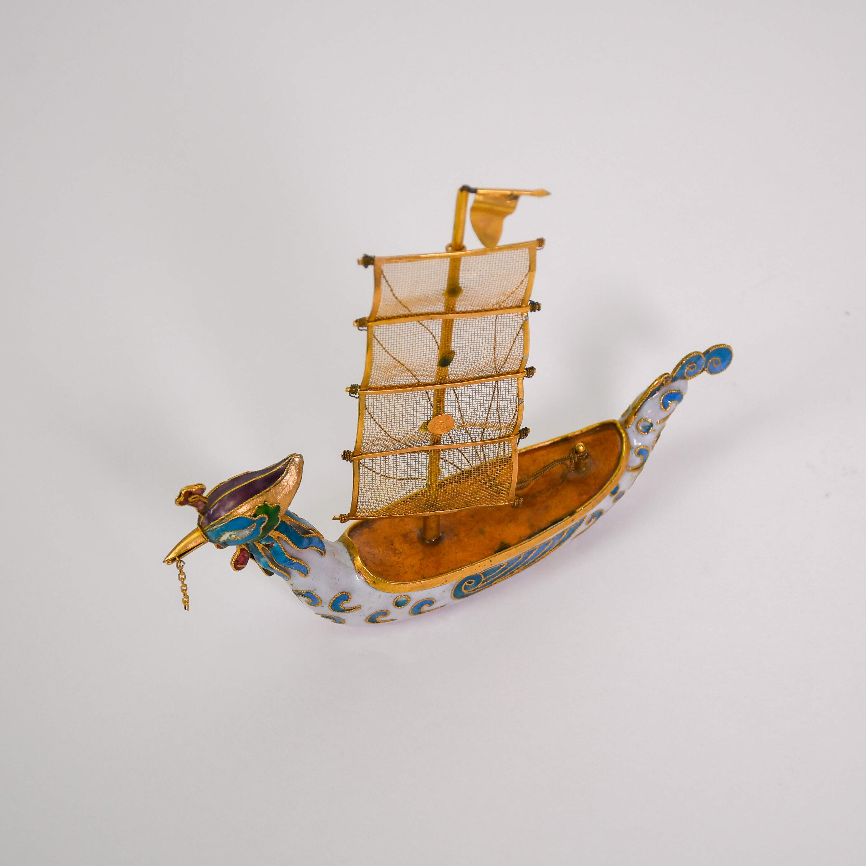 Decorative Cloisonné Phoenix Junk Boat Figurine-9