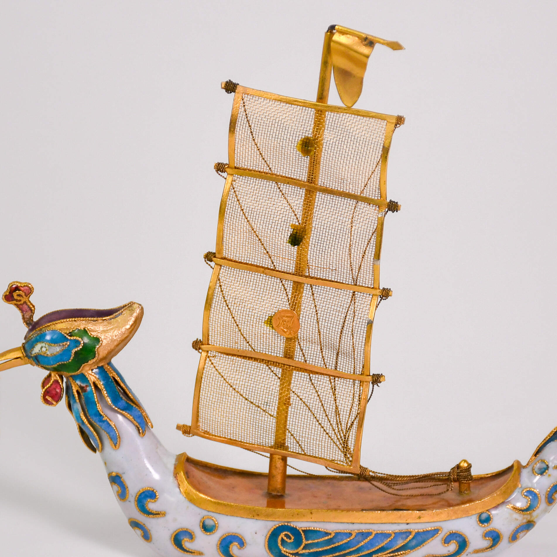 Decorative Cloisonné Phoenix Junk Boat Figurine-6