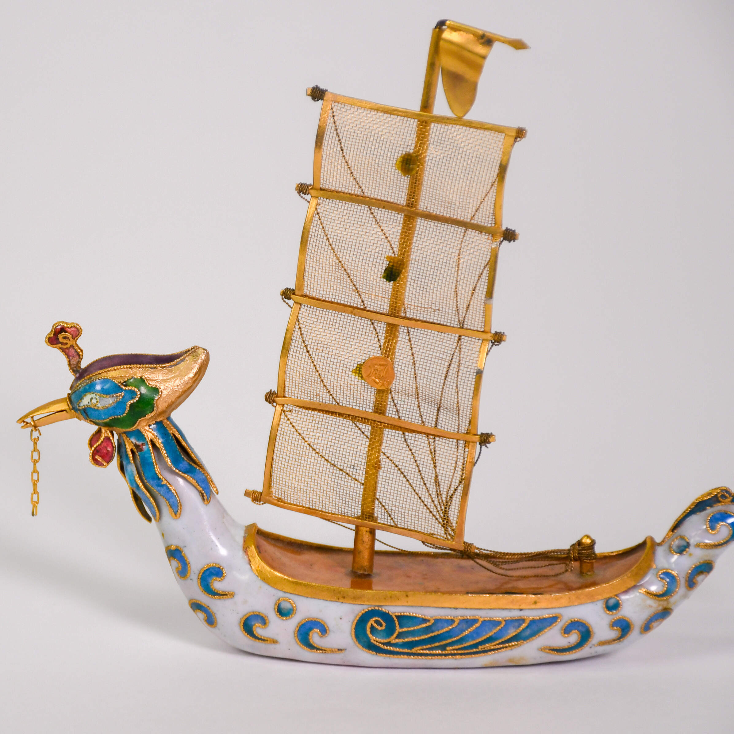 Decorative Cloisonné Phoenix Junk Boat Figurine-5