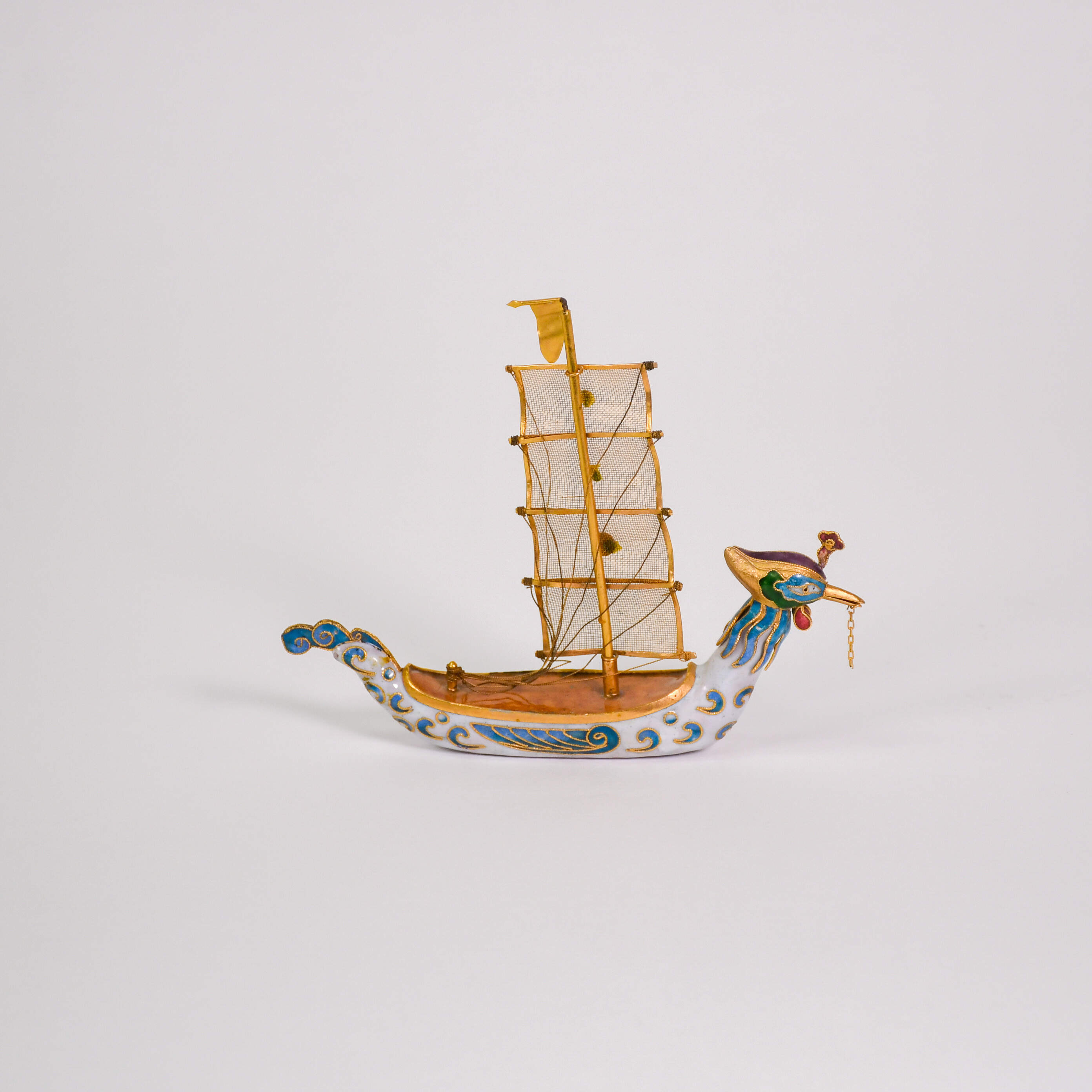 Decorative Cloisonné Phoenix Junk Boat Figurine-3