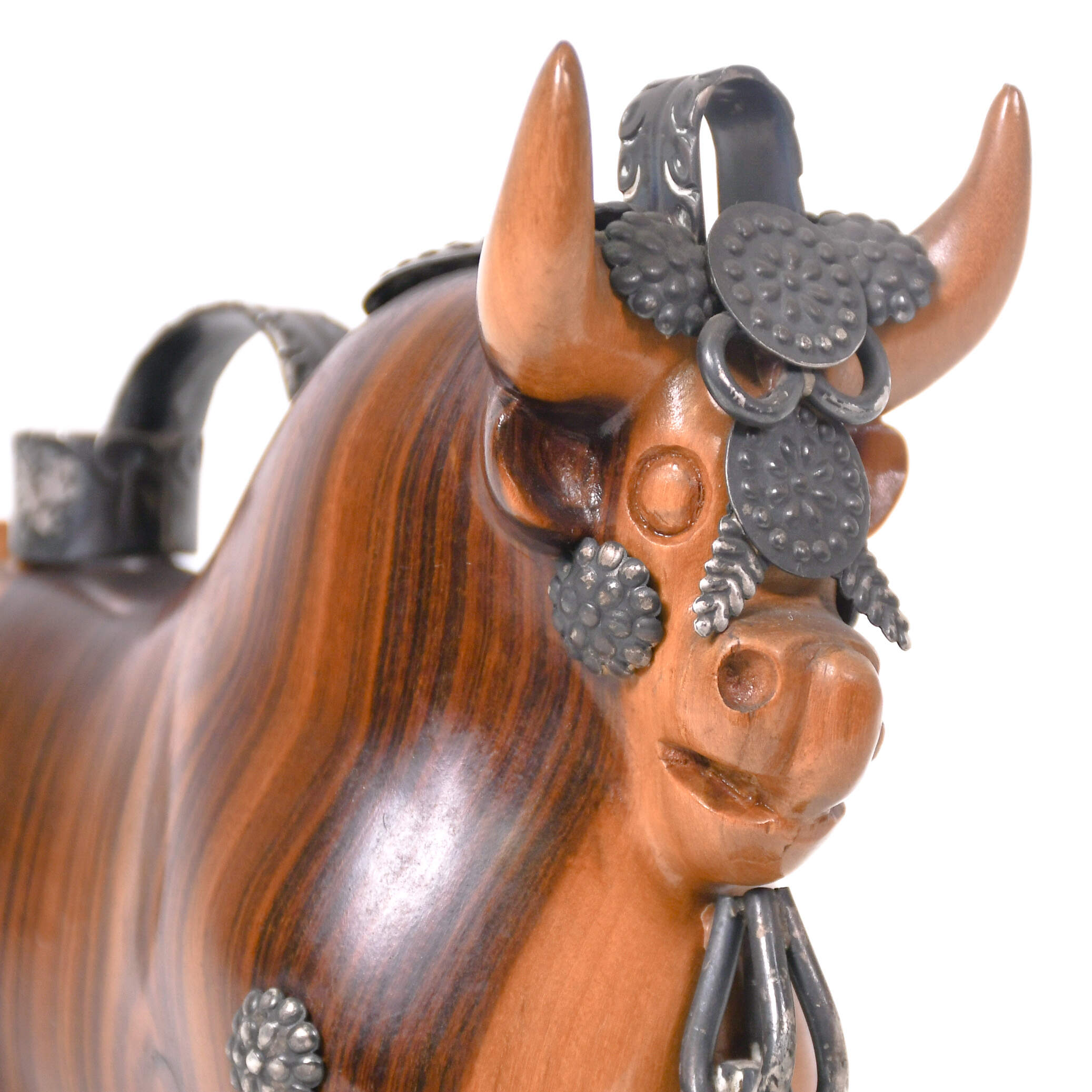 Mid-Century Modern Mahogany & Silver Torito de Pucara Bull Statue-8