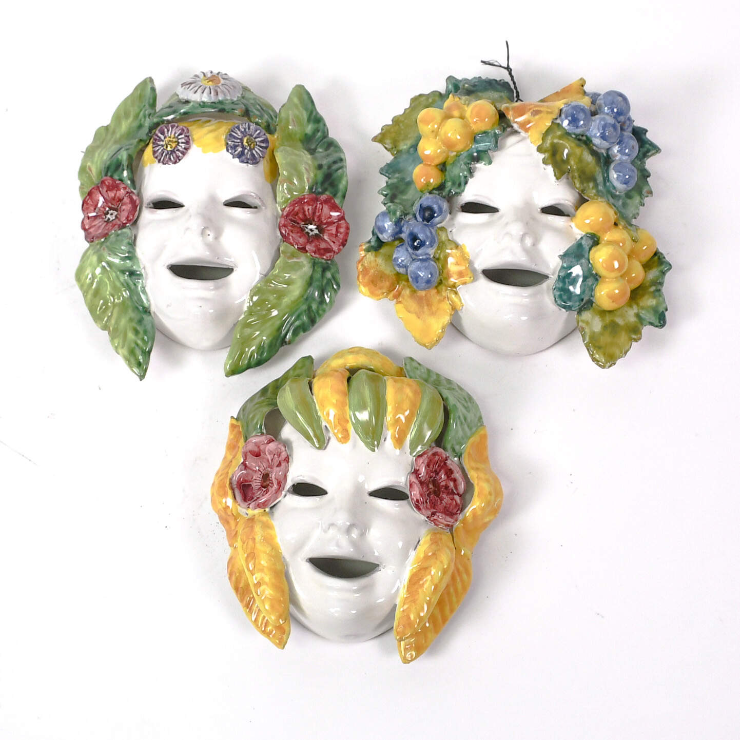 Group of Three Italian Ceramic Bacchus Masks-1