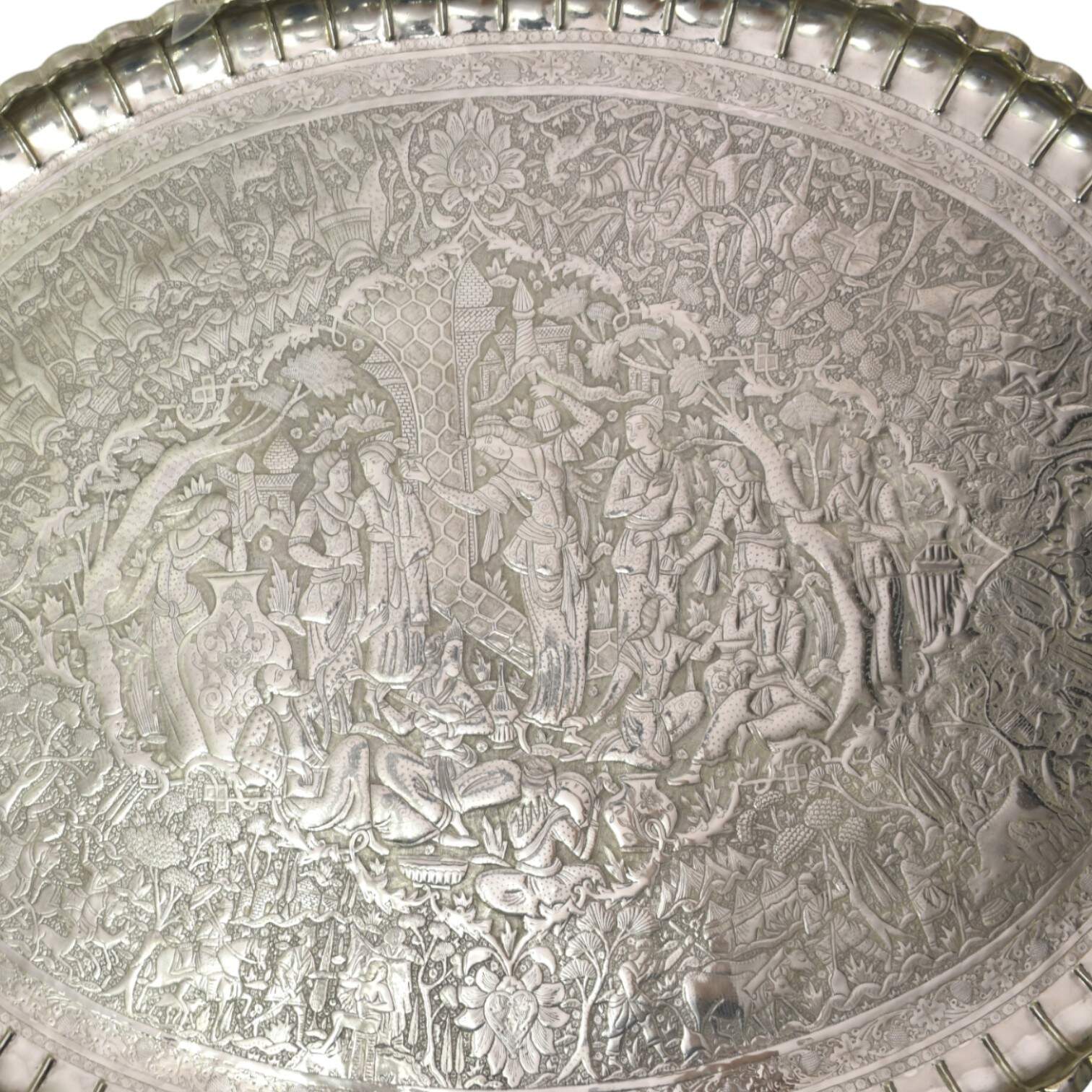 Oversized Middle Eastern Silver-Plated Coffee Tray-5