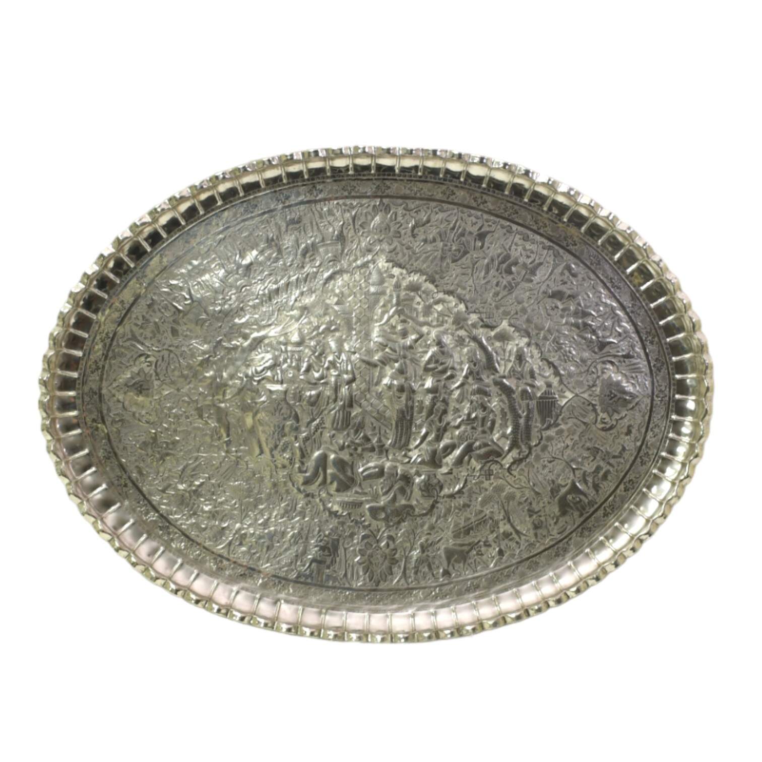 Oversized Middle Eastern Silver-Plated Coffee Tray-1