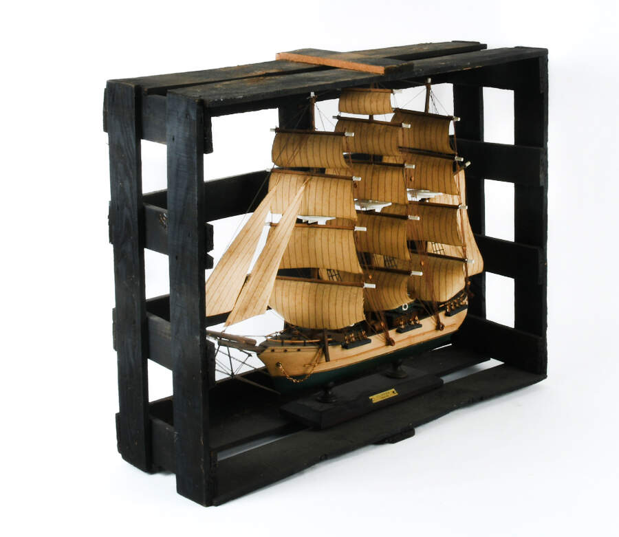 Model Ship in Crate Statue-2
